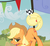 Size: 649x591 | Tagged: safe, screencap, applejack, earth pony, pony, apple family reunion, g4, my little pony: friendship is magic, checkered flag, cropped, crouching, female, flag, mare, prehensile tail, tail hold