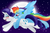 Size: 881x582 | Tagged: safe, artist:blackbewhite2k7, artist:enigmaticfrustration, rainbow dash, rarity, pegasus, pony, unicorn, g4, carrying, female, flying, lesbian, moon, night, ship:raridash, shipping, sky, tears of joy