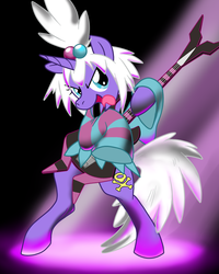 Size: 800x1000 | Tagged: safe, artist:perfectpinkwater, pony, unicorn, electric guitar, female, guitar, mare, musical instrument, pokémon, ponified, roxie (pokemon)