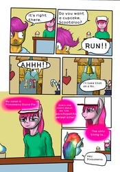 Size: 2133x3044 | Tagged: safe, artist:lyun, apple bloom, pinkie pie, rainbow dash, scootaloo, sweetie belle, earth pony, anthro, g4, comic, cutie mark crusaders, pinkamena diane pie, sticks and stones