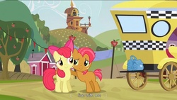 Size: 900x506 | Tagged: safe, screencap, apple bloom, babs seed, apple family reunion, g4, taxi, youtube caption