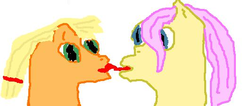 Size: 530x225 | Tagged: safe, applejack, fluttershy, g4, female, kissing, lesbian, ms paint, ship:appleshy, shipping