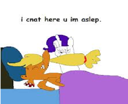 Size: 660x536 | Tagged: safe, applejack, rarity, g4, look before you sleep, bed, comic sans, dialogue, ms paint, needs more jpeg