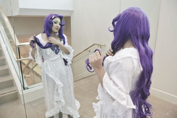 Size: 3872x2592 | Tagged: safe, artist:lil-kute-dream, rarity, human, g4, clothes, cosplay, dress, irl, irl human, mirror, pacific media expo, photo, solo