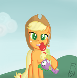 Size: 1399x1418 | Tagged: safe, artist:blastdown, applejack, spike, apple family reunion, g4, my little pony: friendship is magic