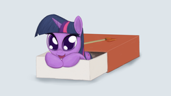 Size: 1920x1080 | Tagged: safe, artist:tunskaa, twilight sparkle, g4, cute, filly, foal, matchbox, smiling, tiny, twiny