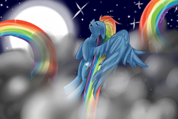 Size: 6000x4000 | Tagged: safe, artist:royalppurpl3, rainbow dash, g4, cloud, cloudy, moon, rainbow