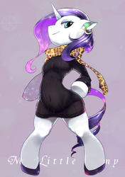 Size: 728x1034 | Tagged: safe, artist:wadaneiru, rarity, unicorn, semi-anthro, g4, clothes, dress, female, scarf, solo, sweater, wide hips