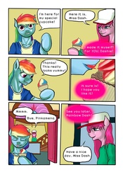 Size: 800x1145 | Tagged: safe, artist:lyun, pinkie pie, rainbow dash, anthro, g4, comic, cupcake, pinkamena diane pie, rainbow cupcake, sticks and stones