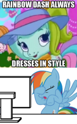 Size: 400x641 | Tagged: artist needed, safe, rainbow dash, rainbow dash (g3), g3, g3.5, g4, computer, computer meme, exploitable meme, rainbow dash always dresses in style, reaction image