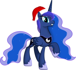 Size: 6536x6000 | Tagged: dead source, safe, artist:fehlung, princess luna, alicorn, pony, g4, absurd resolution, christmas, female, hat, holiday, hoof shoes, mare, peytral, princess shoes, raised hoof, santa hat, simple background, slender, solo, thin, transparent background, vector