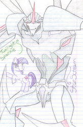 Size: 723x1105 | Tagged: safe, twilight sparkle, g4, lined paper, starscream, traditional art, transformers