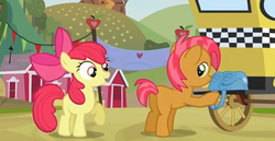 Size: 528x272 | Tagged: safe, screencap, apple bloom, babs seed, earth pony, pony, apple family reunion, g4, butt, duo, female, filly, foal, plot