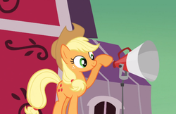 Size: 1089x707 | Tagged: safe, screencap, applejack, apple family reunion, g4, flugelhorn, megaphone