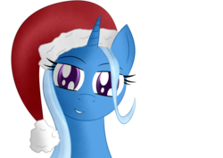 Size: 4961x3508 | Tagged: safe, artist:deathaura40s, trixie, pony, unicorn, g4, christmas, female, hat, holiday, horn, mare, santa hat, simple background, smiling, solo, transparent background