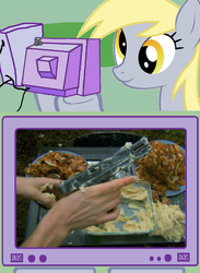 Size: 563x771 | Tagged: safe, derpy hooves, human, pony, g4, bacon, exploitable meme, glock, gun, irl, mattv2099, meme, photo, tv meme, youtube