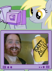 Size: 511x700 | Tagged: safe, derpy hooves, human, pony, g4, balls acid, exploitable meme, irl, meme, photo, tv meme, wat, wtf did i just watch, youtube