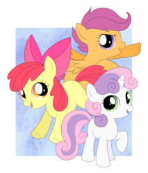 Size: 719x845 | Tagged: safe, artist:rabbidattack, apple bloom, scootaloo, sweetie belle, earth pony, pegasus, pony, unicorn, g4, cutie mark crusaders, female, filly, trio