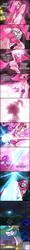 Size: 610x5155 | Tagged: safe, artist:uc77, pinkie pie, princess celestia, princess luna, ask hotblooded pinkie, g4, comic, energy blast, hotblooded pinkie pie, pinkamena diane pie