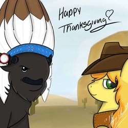 Size: 894x894 | Tagged: safe, artist:turkthewolf, braeburn, chief thunderhooves, g4, thanksgiving