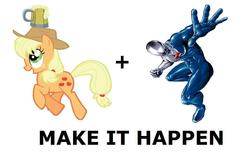 Size: 1249x799 | Tagged: safe, applejack, earth pony, pony, g4, all caps, exploitable meme, make it happen, meme, meta, pepsi, pepsiman, soda