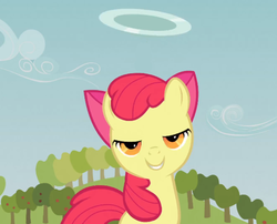 Size: 879x709 | Tagged: safe, edit, edited screencap, screencap, apple bloom, earth pony, pony, g4, my little pony: friendship is magic, the cutie pox, bedroom eyes, halo, sweet little angel