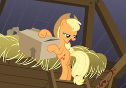 Size: 1007x709 | Tagged: safe, screencap, applejack, apple family reunion, g4, box, lidded eyes