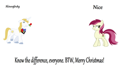 Size: 3802x2476 | Tagged: safe, prince blueblood, roseluck, g4, caption, christmas, image macro, text