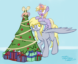 Size: 1280x1065 | Tagged: safe, artist:manicpanda, derpy hooves, dinky hooves, pegasus, pony, ask derpy hooves, g4, christmas, christmas tree, equestria's best mother, female, mare, tree, underp