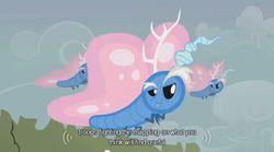 Size: 638x355 | Tagged: safe, screencap, discord, butterfly, g4, my little pony: friendship is magic, the return of harmony, youtube caption