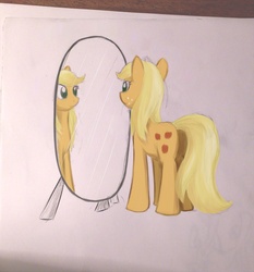 Size: 1000x1073 | Tagged: safe, artist:sokolas, applejack, g4, mirror