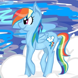 Size: 1024x1024 | Tagged: safe, artist:kingoftheranbowducks, rainbow dash, pegasus, pony, g4, cloud, female, mare, on a cloud, smiling, solo