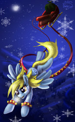 Size: 701x1140 | Tagged: safe, artist:called1-for-jesus, derpy hooves, pegasus, pony, g4, christmas, female, hearth's warming eve, mare, rudolph the red nosed reindeer, sleigh