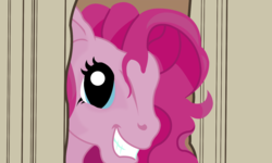 Size: 1000x600 | Tagged: safe, artist:philith, pinkie pie, earth pony, pony, g3, g4, too many pinkie pies, crossover, cute, female, g3 faic, gritted teeth, happy, here's johnny, solo, the shining