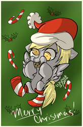 Size: 627x956 | Tagged: safe, artist:velexane, derpy hooves, pegasus, pony, g4, candy cane, christmas, clothes, cookie, female, hat, holly, mare, santa hat, stockings