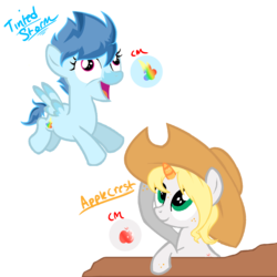 Size: 1500x1500 | Tagged: safe, artist:scar-talon, oc, oc only, oc:applecrest, oc:tinted storm, cutie mark, female, filly, freckles, magical lesbian spawn, offspring, parent:applejack, parent:rainbow dash, parent:rarity, parent:soarin', parents:rarijack, parents:soarindash, simple background, transparent background