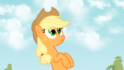 Size: 1920x1080 | Tagged: safe, artist:psalmie, applejack, earth pony, pony, g4, day, female, looking up, mare, solo, wallpaper