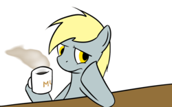Size: 1000x625 | Tagged: safe, artist:shinmera, derpy hooves, pegasus, pony, g4, coffee, confused, female, mare, simple background, solo, transparent background, underp