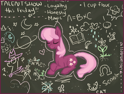 Size: 1103x842 | Tagged: safe, artist:meekcheep, cheerilee, earth pony, pony, g4, chalkboard, content, eyes closed, female, mare, that pony sure does love teaching