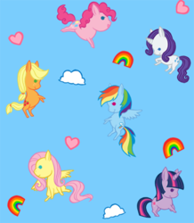 Size: 343x394 | Tagged: safe, artist:love-like-nicole, applejack, fluttershy, pinkie pie, rainbow dash, rarity, twilight sparkle, earth pony, pegasus, pony, unicorn, g4, blue background, chibi, cute, mane six, simple background, unicorn twilight, wallpaper