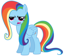Size: 2500x2169 | Tagged: safe, artist:nicolasnsane, fluttershy, rainbow dash, pegasus, pony, g4, alternate hairstyle, backwards cutie mark, care mare, female, mane swap, mare, palette swap, recolor, simple background, solo, transparent background, vector