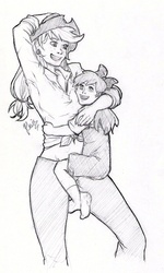 Size: 764x1272 | Tagged: safe, artist:kgx347, apple bloom, applejack, human, g4, duo, humanized, monochrome, sisters