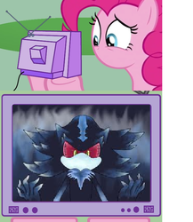 Size: 670x771 | Tagged: safe, pinkie pie, earth pony, pony, g4, 1000 hours in ms paint, crossover, exploitable meme, meme, mephiles the dark, ms paint, no mouth, sonic the hedgehog (series), tv meme