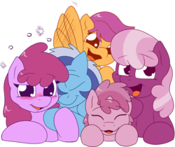 Size: 1280x1077 | Tagged: safe, artist:skoon, berry punch, berryshine, cheerilee, minuette, ruby pinch, scootaloo, earth pony, pegasus, pony, unicorn, ask berry punch, oh dat cheerilee, g4, simple background, transparent background