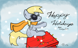 Size: 1440x900 | Tagged: safe, artist:firehazard14, derpy hooves, pegasus, pony, g4, clothes, female, goggles, mare, parody, peanuts, scarf, snoopy, sopwith camel