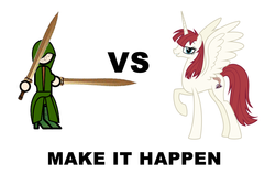 Size: 950x600 | Tagged: safe, oc, oc only, oc:fausticorn, all caps, ascentia kortai, demigod fight, doomsday ascending, exploitable meme, fight, lauren faust, make it happen, meme, meta