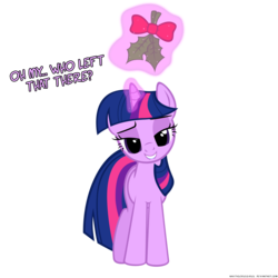 Size: 1750x1750 | Tagged: dead source, safe, artist:navitaserussirus, twilight sparkle, pony, unicorn, g4, bedroom eyes, bronybait, female, holly, holly mistaken for mistletoe, levitation, lip bite, magic, mare, simple background, solo, telekinesis, transparent background, unicorn twilight