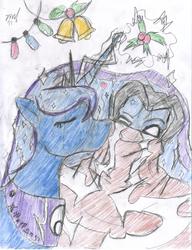 Size: 697x906 | Tagged: safe, artist:quakebrothers, princess luna, oc, g4, canon x oc, crossover, kissing, legacy of kain, raziel, shipping, soul reaver