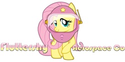 Size: 792x395 | Tagged: safe, fluttershy, pony, g4, female, helmet, kerbal space program, looking at you, raised hoof, smiling, solo