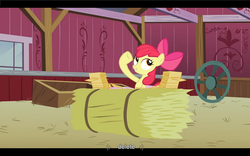 Size: 1024x640 | Tagged: safe, screencap, apple bloom, earth pony, pony, apple family reunion, g4, letterboxing, youtube caption